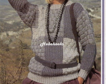Chunky Patchwork Sweater Knitting Pattern, Round/Polo Neck (PDF Download)