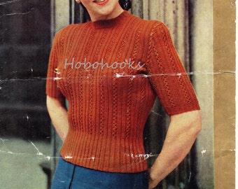 1950s Lacy Knit Jumper Pattern, Short Sleeve Top (PDF Download)