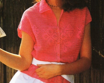 Filet Crochet Blouse Pattern, 81-97cm (PDF Download)