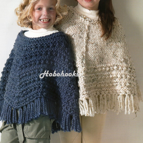 Girls poncho knitting Pattern pdf Girls Chunky Ponchos Childrens Super Chunky Ponchos 26-42 inch Super Chunky Yarn PDF instant download