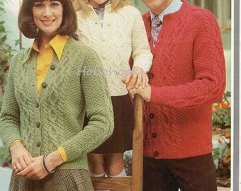 Vintage Aran Cable Cardigan Knitting Pattern (24-42” DK) (PDF Download)
