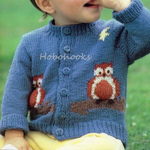 Baby Knitting Pattern baby owl motif cardigan baby cardigan toddler cardigan 18-22 inches DK Baby Knitting Patterns - PDF instant download