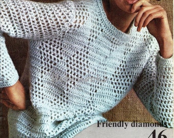 Ladies Crochet Pattern ladies diamond pattern sweater Crochet Sweater Crochet Jumper 34-42inches Womens Crochet Pattern PDF instant download