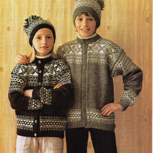 childrens icelandic cardigan hat knitting pattern pdf fair isle jacket cap 24-30 inch DK light worsted 8ply PDF instant download