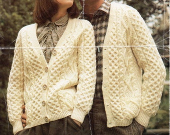 Womens / mens Aran cardigan knitting pattern PDF Aran Jacket v neck  pockets 32-42" Aran Worsted 10 Ply Unisex knitting pattern Pdf Download