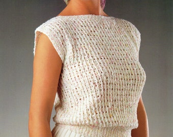 womens crochet top CROCHET PATTERN pdf instant download crochet sweater knitted border short sleeve summer top 30-40 inch DK / 8 ply