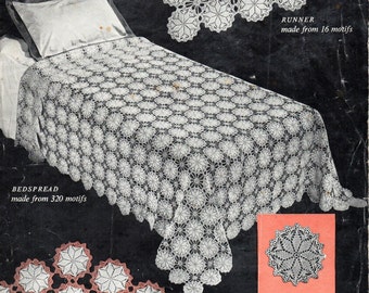 vintage crochet bedspread crochet pattern pdf Crochet motif Runner Mat Lucky Star Motif thread Crochet Cotton Yarn PDF Instant Download