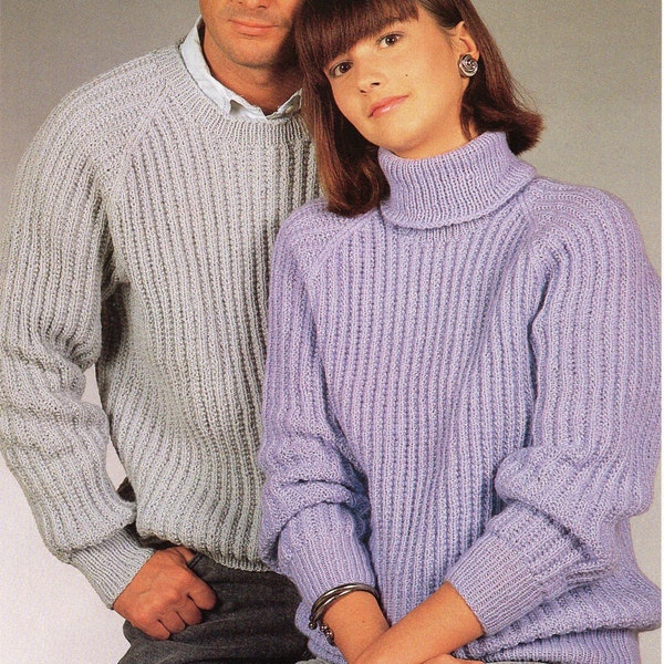 Womens / Mens Ribbed sweaters Knitting Pattern PDF Rib Jumper 32-42" DK Light Worsted 8 Ply Unisex Knitting Pattern PDF Download