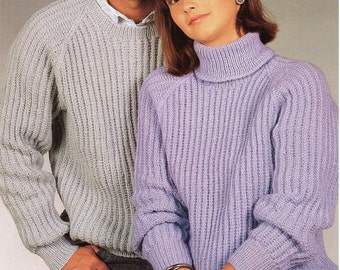 Womens / Mens Ribbed sweaters Knitting Pattern PDF Rib Jumper 32-42" DK Light Worsted 8 Ply Unisex Knitting Pattern PDF Download