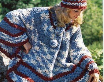 Vintage Crochet Poncho & Hat Pattern, 1970s Boucle (PDF Pattern)