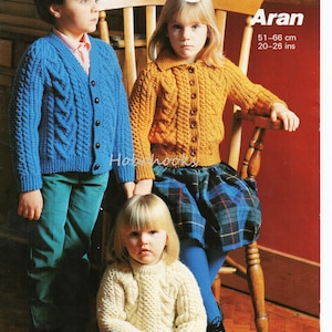 baby childrens aran cardigan sweater knitting pattern pdf cable jackets jumper 20-26inch Aran worsted 10ply pdf instant download