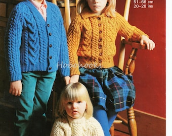 baby childrens aran cardigan sweater knitting pattern pdf cable jackets jumper 20-26inch Aran worsted 10ply pdf instant download