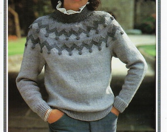 womens fair isle sweater knitting pattern pdf ladies fair isle yoke jumper 32-40" DK light worsted 8ply pdf instant download