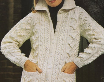 vintage womens aran jacket knitting pattern pdf ladies cable coat cardigan 32-40" aran worsted 10ply PDF instant download