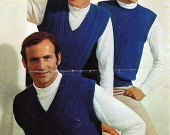 Mens Knitting Pattern Mens Slipovers Mens Sleeveless Sweaters Cable  V Neck Slipover Round Neck Slipover 36-46 inch DK  PDF Instant Download