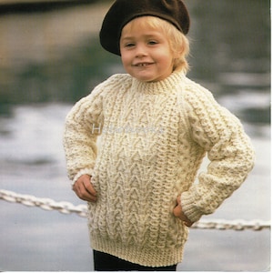 Childrens Aran Sweater Knitting Pattern Pdf Round Neck Cable - Etsy