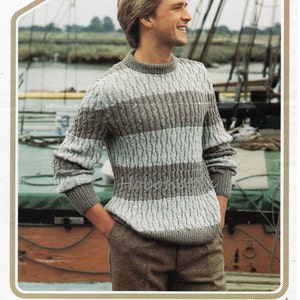 Mens Sweater Knitting Pattern Pdf Crew Neck Jumper 38-46 Inch DK Light ...