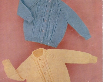 vintage baby / childs cardigans knitting pattern pattern pdf pattern panel blue 20-22" lemon 22-26" DK light worsted 8ply instant download