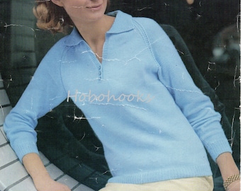 Vintage womens sweater knitting pattern PDF ladies polo shirt jumper with collar 32-42" DK light worsted 8ply PDF digital download