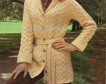 Vintage Cable Knit Cardigan Pattern, Shawl Collar Coat (32-40 inch) (PDF)