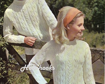 Vintage Aran Cable Knit Sweater Pattern PDF: 34-44" (Digital Download)