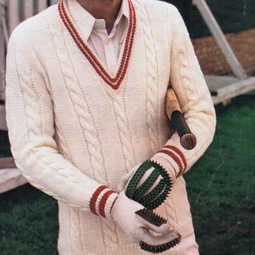 Mens Cricket Sweater & Slipover Knitting Pattern Pdf Cable Etsy UK