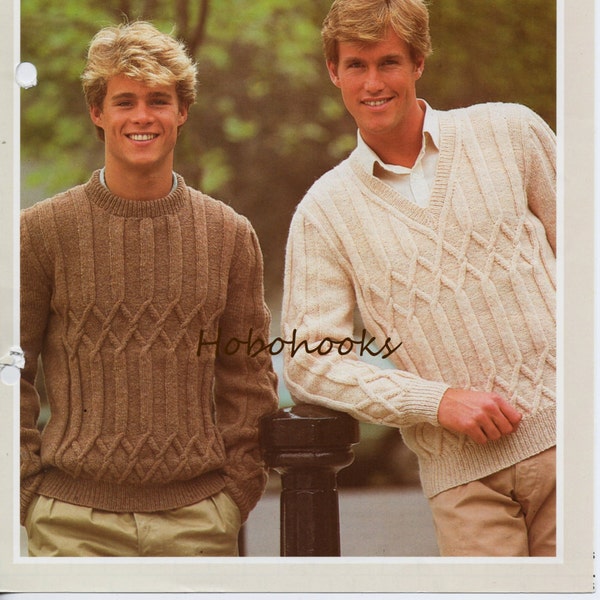 Mens knitting pattern pdf mens sweaters mens jumpers crew neck  v neck  patterned 34-46"  DK sweater knitting pattern PDF instant download