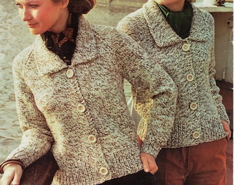 Vintage Chunky Knit Cardigan Pattern, Ladies Jacket (32-38") (PDF Download)