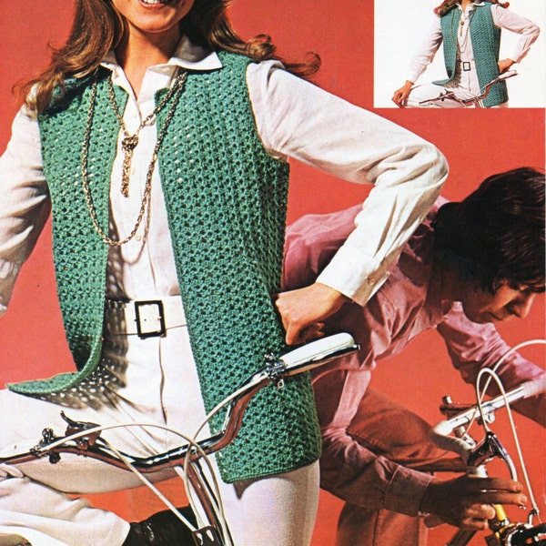 Vintage womens crochet waistcoat crochet pattern PDF 70s retro ladies crochet vest jacket 34-39inch DK light worsted 8ply instant download