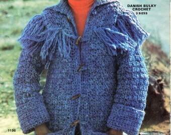 womens crochet coat crochet pattern pdf ladies crochet jacket vintage 70s 34-42 inch chunky / bulky / 12ply pdf instant download