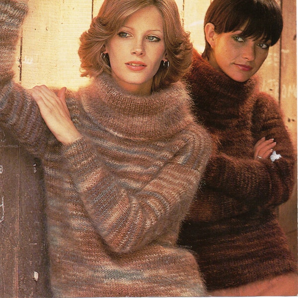 vintage womens mohair sweater knitting pattern pdf ladies cowl neck mohair jumper 32-40" Mohair aran worsted 10ply pdf instant download