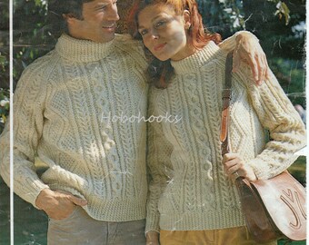 Vintage Aran Sweater Knitting Pattern, 34-44" (PDF Download)