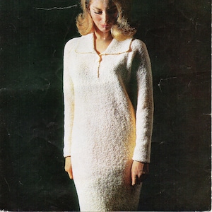 Vintage womens dress knitting pattern PDF ladies knitted collar dress 34-40 inch boucle DK light worsted 8ply yarn instant download