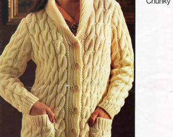 Chunky Cable Knit Cardigan Pattern, Shawl Collar Jacket (PDF Download)
