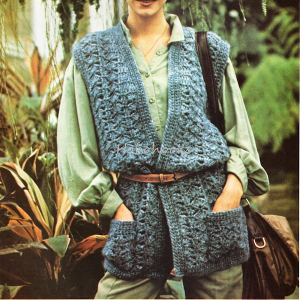 vintage womens crochet waistcoat crochet pattern pdf ladies chunky mohair vest long line waistcoat 87-97 cm chunky bulky instant download