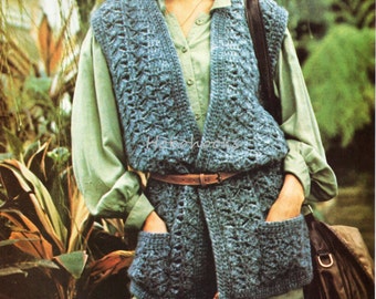 vintage womens crochet waistcoat crochet pattern pdf ladies chunky mohair vest long line waistcoat 87-97 cm chunky bulky instant download