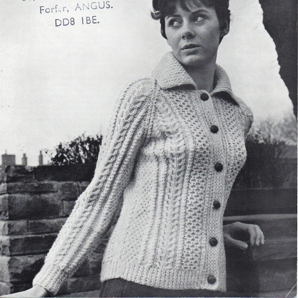 Womens Aran Jacket knitting pattern pdf download Ladies Aran cardigan with Collar 36-40 inch Aran worsted 10ply PDF instant download