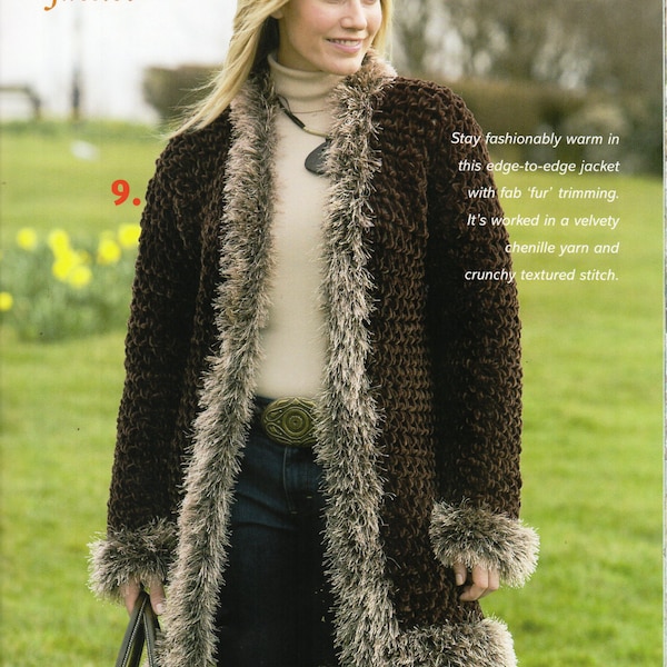 womens crochet jacket with fur trim CROCHET PATTERN womens crochet coat 32-40 inch chunky chenille yarn womens crochet pattern pdf download