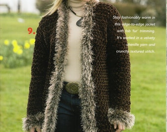 womens crochet jacket with fur trim CROCHET PATTERN womens crochet coat 32-40 inch chunky chenille yarn womens crochet pattern pdf download