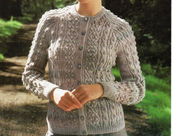 womens bobble stitch & cable cardigan knitting pattern aran style jacket 32-42 inch DK womens knitting pattern pdf instant download