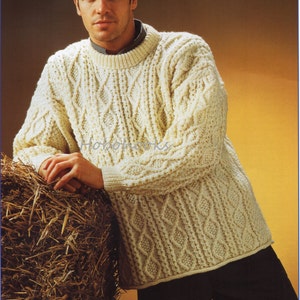 Mens Aran Sweater Knitting Pattern Pdf Larger Sizes Mens Cable Jumper ...