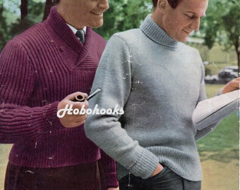 Vintage Ribbed Shawl Collar Sweater Knitting Pattern (36-40") (PDF Download)