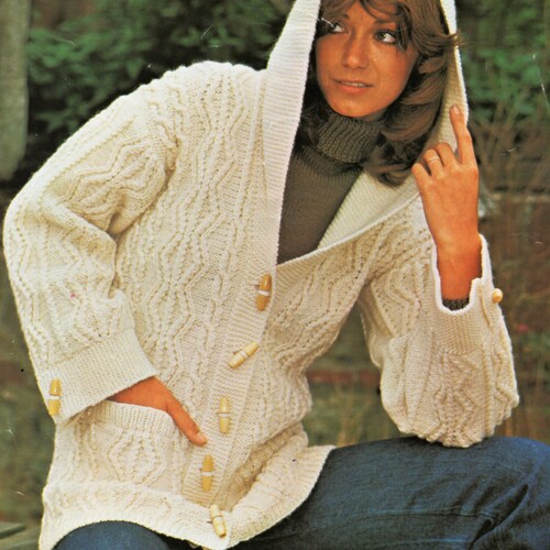 Vintage Womens Aran Hooded Jacket 