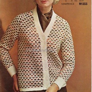 SALE womens fairisle cardigan knitting pattern vintage 60s fair isle jacket 36-40inch DK womens knitting patterns pdf instant download