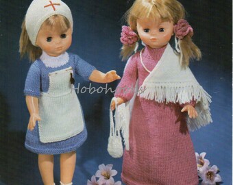 vintage doll clothes knitting pattern pdf dolls nurse outfit doll dress 18 inch Doll DK light worsted 8ply PDF Instant Download