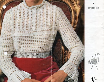 Vintage 70s Lacy Crochet Blouse Pattern, 34-38 inch (PDF Download)