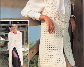 Womens crochet waistcoat crochet pattern pdf ladies crochet jacket vest Long or Midi 32-45" DK light worsted 8ply pdf Instant Download