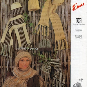 Vintage womens Hat and Scarf Sets knitting pattern PDF ladies caps long scarves DK / Mohair / Chunky PDF instant download