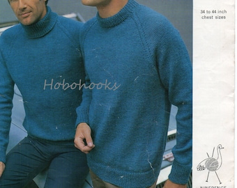 Mens Sweater Knitting Pattern, Pullover Crew Neck, 34-44 inches (PDF Download)