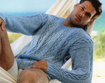Mens Cable Knit Sweater Pattern, Round/V Neck (PDF Download)